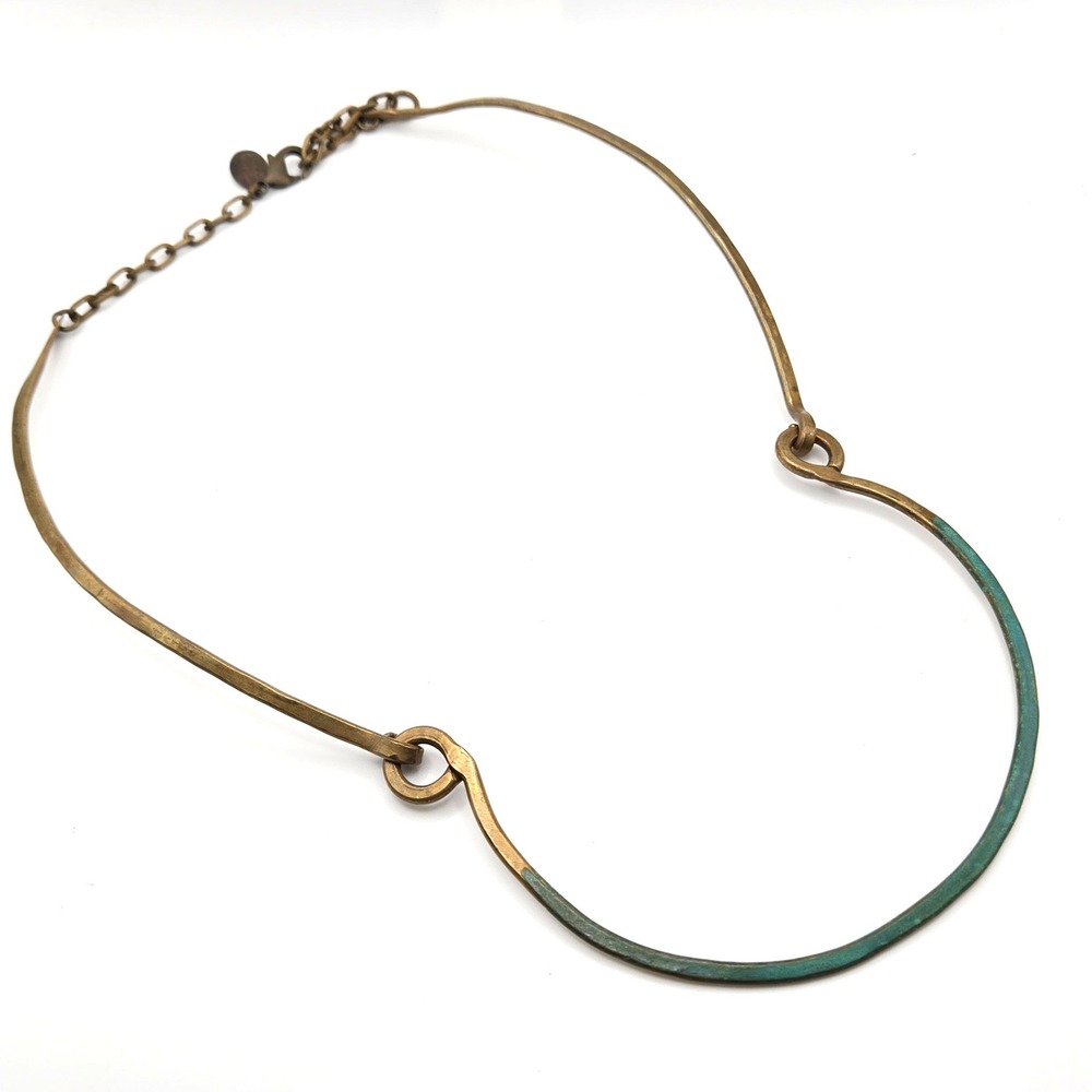 We Dream in Colour Minimalist Statement Necklace Brass Green Patina